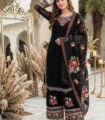 Black Color Thread And Embroidery Work Fuax Georgete Salwar Suit