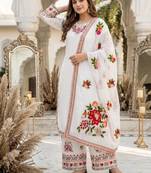 White Color Thread And Embroidery Work Fuax Georgete Salwar Suit