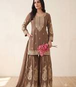 Brown heavy embroidered sequins sharara set for wedding & festive partywear