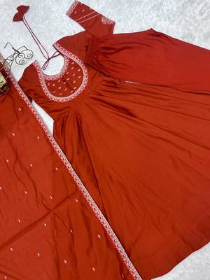 New Designer Rust orange Color Anarkali Suit Set Stylish Gown 4
