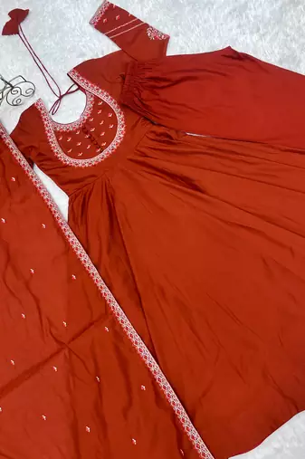 New Designer Rust orange Color Anarkali Suit Set Stylish Gown