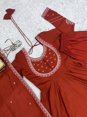 New Designer Rust orange Color Anarkali Suit Set Stylish Gown 5