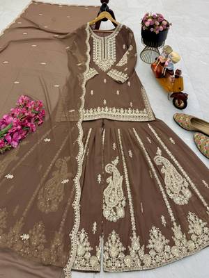 Brown heavy embroidered sequins sharara set for wedding & festive partywear 4