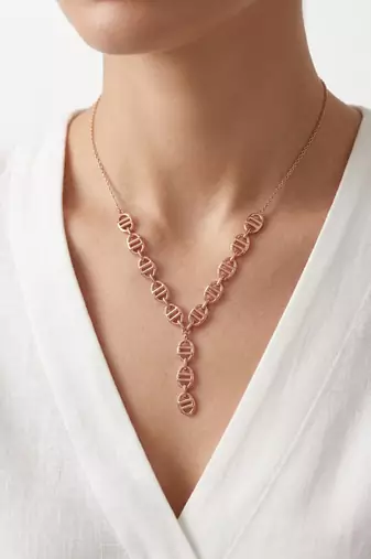 925 Sterling Silver Rose Gold Plated Geometric Link Y Necklace Set  for Women