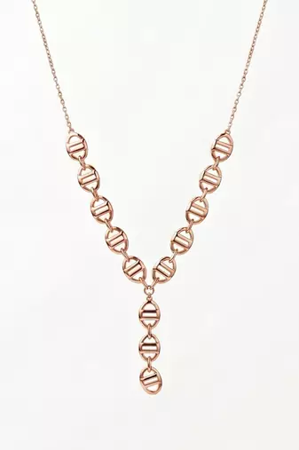 925 Sterling Silver Rose Gold Plated Geometric Link Y Necklace Set  for Women