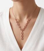 925 Sterling Silver Rose Gold Plated Geometric Link Y Necklace Set  for Women