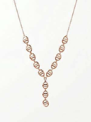 925 Sterling Silver Rose Gold Plated Geometric Link Y Necklace Set  for Women 2