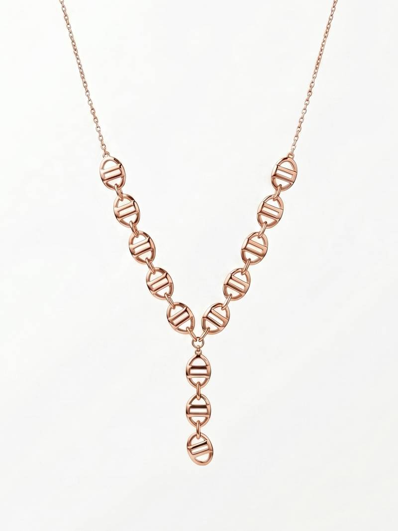 925 Sterling Silver Rose Gold Plated Geometric Link Y Necklace Set  for Women