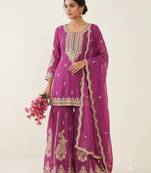 Rani pink heavy embroidered sequins sharara set for wedding & festive partywear