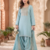 Sky blue embroidered kurta set with farshi salwar & dupatta