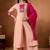 Peach & rani pink embroidered straight kurti palazzo set with dupatta
