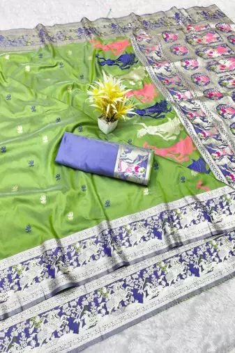 mehendi zari woven baluchari traditional saree with blouse piece