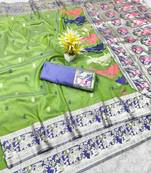 mehendi zari woven baluchari traditional saree with blouse piece