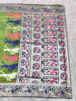 mehendi zari woven baluchari traditional saree with blouse piece 2