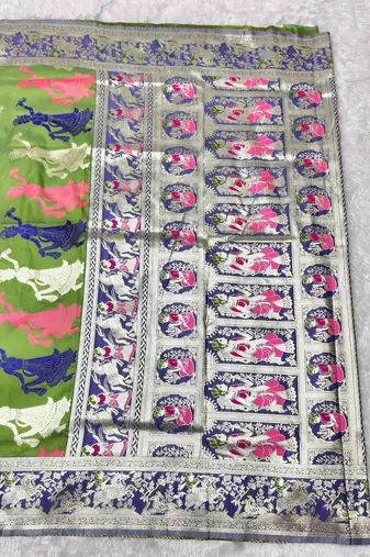 mehendi zari woven baluchari traditional saree with blouse piece