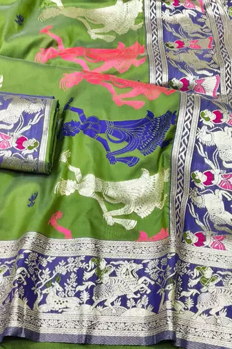 mehendi zari woven baluchari traditional saree with blouse piece