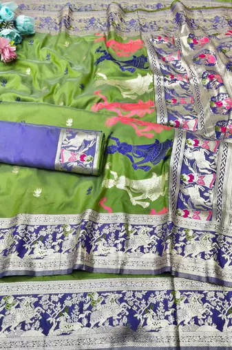 mehendi zari woven baluchari traditional saree with blouse piece