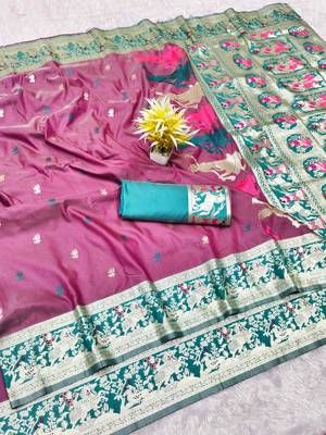 wine zari woven baluchari traditional saree with blouse piece 1