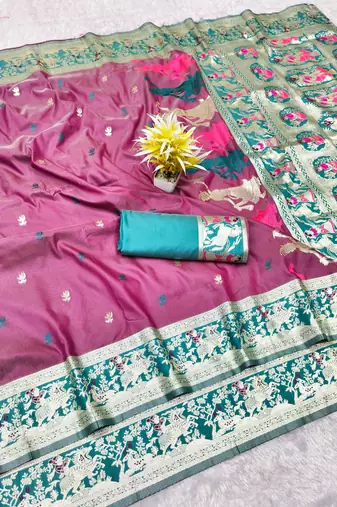 wine zari woven baluchari traditional saree with blouse piece