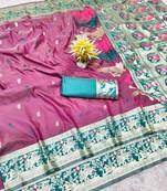 wine zari woven baluchari traditional saree with blouse piece