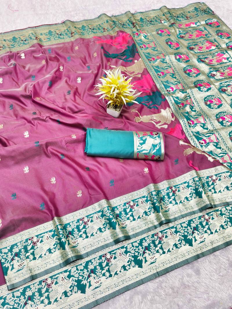 wine zari woven baluchari traditional saree with blouse piece
