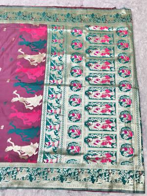 wine zari woven baluchari traditional saree with blouse piece 2