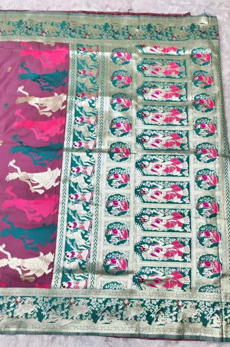 wine zari woven baluchari traditional saree with blouse piece