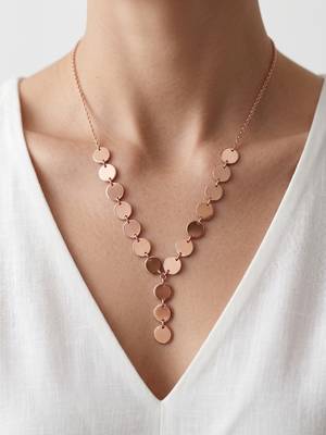 925 Sterling Silver Rose Gold Plated Disc Link Y Necklace Set  for Women 1