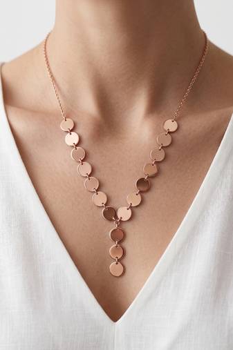 925 Sterling Silver Rose Gold Plated Disc Link Y Necklace Set  for Women