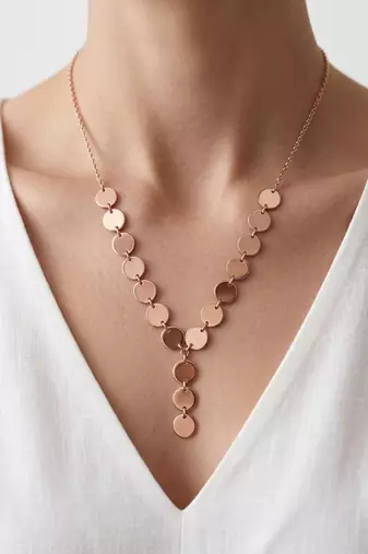 925 Sterling Silver Rose Gold Plated Disc Link Y Necklace Set  for Women