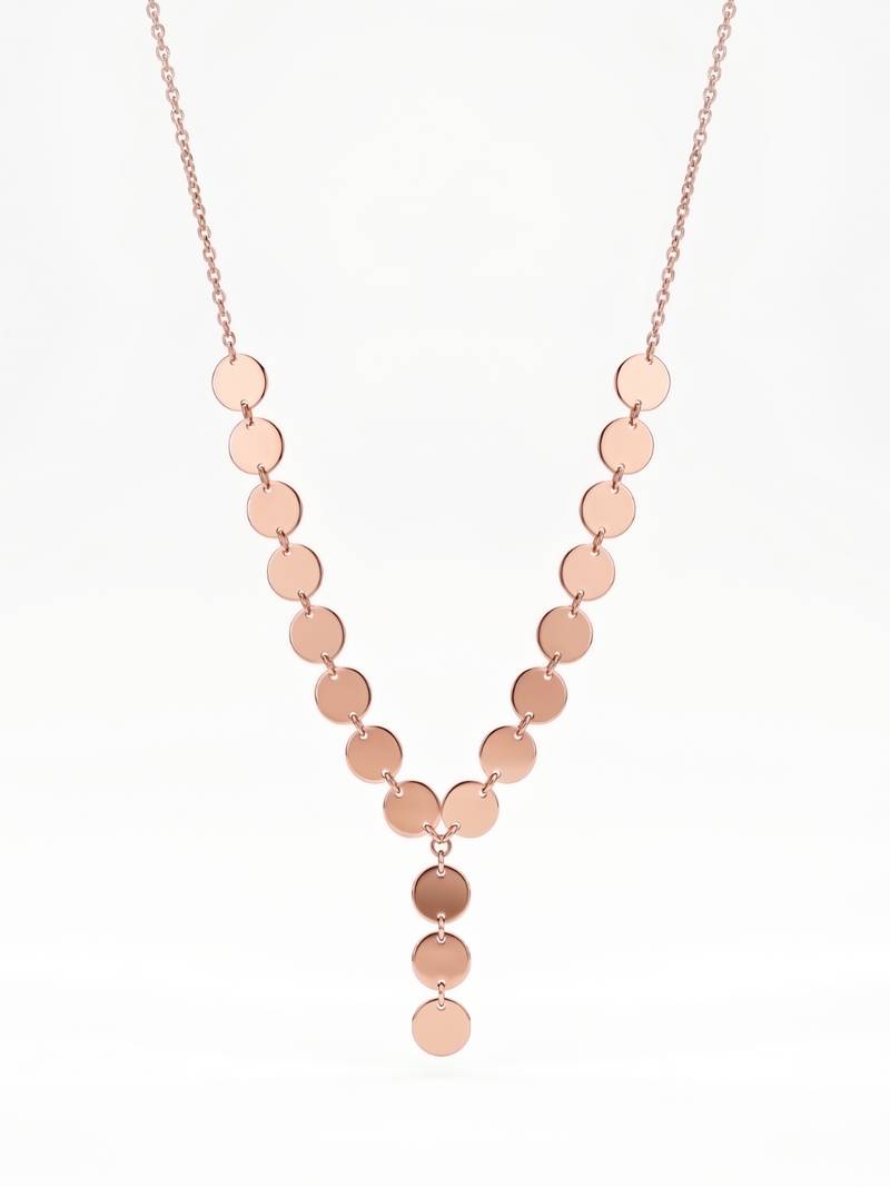925 Sterling Silver Rose Gold Plated Disc Link Y Necklace Set  for Women