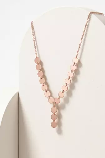 925 Sterling Silver Rose Gold Plated Disc Link Y Necklace Set  for Women