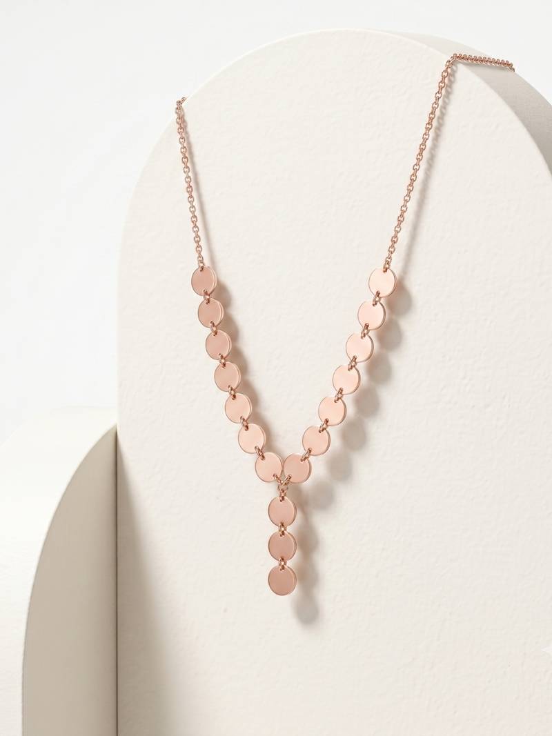 925 Sterling Silver Rose Gold Plated Disc Link Y Necklace Set  for Women