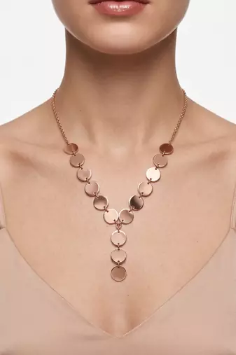 925 Sterling Silver Rose Gold Plated Disc Link Y Necklace Set  for Women