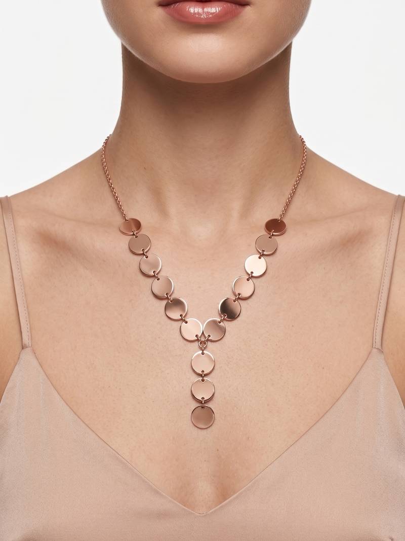 925 Sterling Silver Rose Gold Plated Disc Link Y Necklace Set  for Women