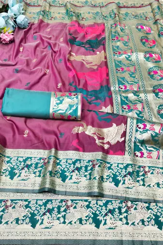 wine zari woven baluchari traditional saree with blouse piece