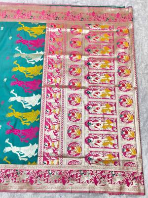 blue zari woven baluchari traditional saree with blouse piece 2