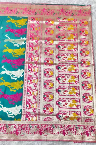 blue zari woven baluchari traditional saree with blouse piece