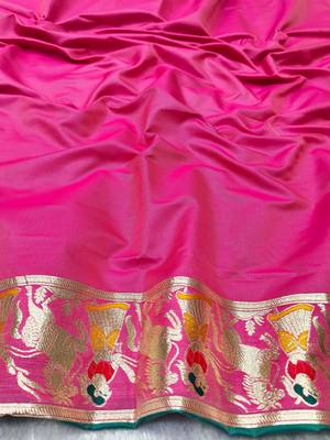 blue zari woven baluchari traditional saree with blouse piece 4