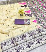 cream zari woven baluchari traditional saree with blouse piece