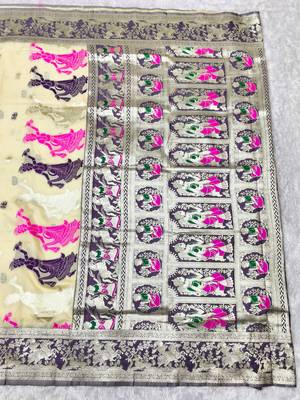 cream zari woven baluchari traditional saree with blouse piece 2