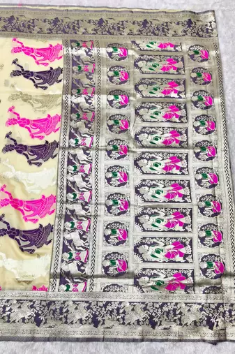 cream zari woven baluchari traditional saree with blouse piece