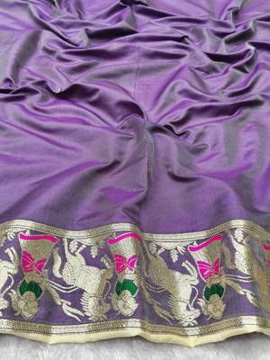 cream zari woven baluchari traditional saree with blouse piece 4
