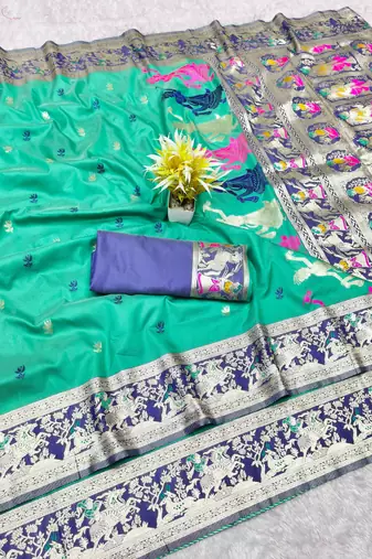rama zari woven baluchari traditional saree with blouse piece