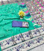 rama zari woven baluchari traditional saree with blouse piece