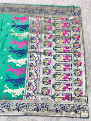 rama zari woven baluchari traditional saree with blouse piece 2