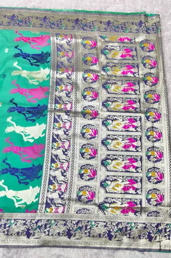 rama zari woven baluchari traditional saree with blouse piece