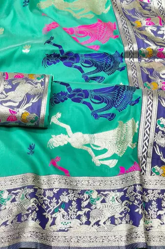 rama zari woven baluchari traditional saree with blouse piece
