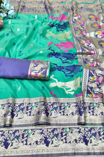 rama zari woven baluchari traditional saree with blouse piece