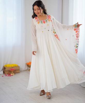 White Color Stylish Gown Suit Set Designer Anarkali Suit Set 1